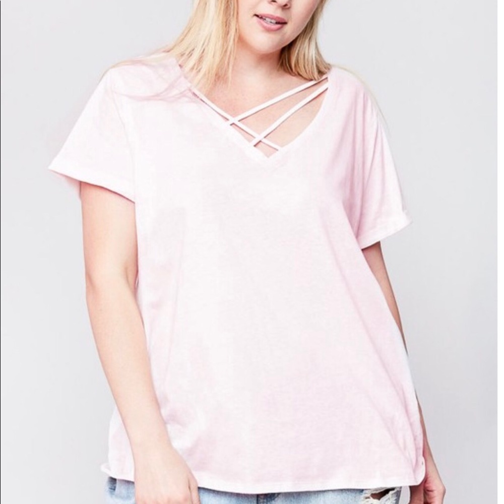 Plus Size Criss Cross Pale Pink Tee